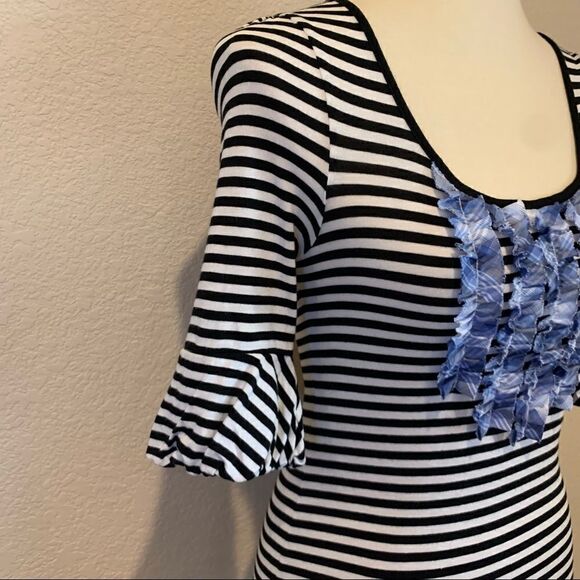 Anthropologie Little Yellow Button Striped Mixed Media Top S Plaid Puff Sleeve - Picture 6 of 8